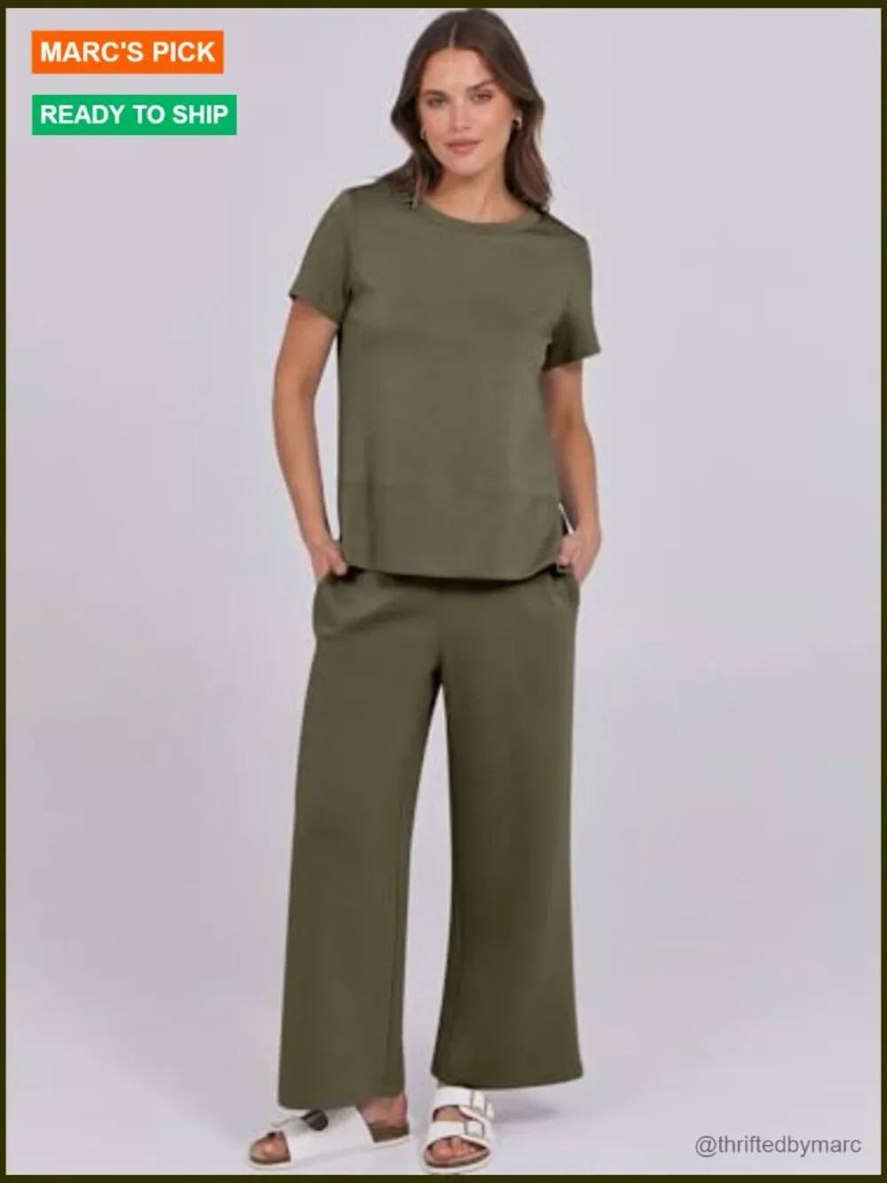 Loose Fit Two Piece Lounge Set Short Sleeve Wide Leg Tracksuit